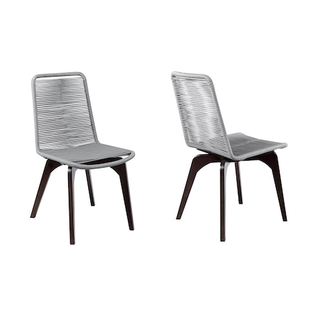 Armen Living Island Outdoor Dark Eucalyptus Wood and Silver Rope Dining Chairs, PK2 LCISSISL